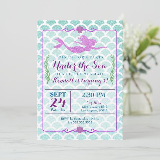 人魚の女の子の誕生日のパーティの招待状 招待状 (スタンド正面)
