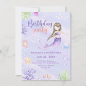 人魚の女の子の誕生日パーティー 招待状 (正面)
