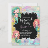 人魚の女の子の誕生日パーティー 紫のグリッター 招待状 (正面)