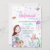 人魚の女の子の赤ちゃんシャワーパーティー 招待状 (正面)