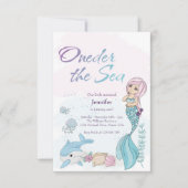 人魚の女の子の1歳の誕生日パーティー ワンダー・ザ・シー 招待状 (正面)