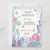 人魚の女の子の1歳の誕生日パーティー 海の中 招待状 (正面)