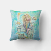 人魚の娘と母の幻想的な水彩画アート クッション (裏面)