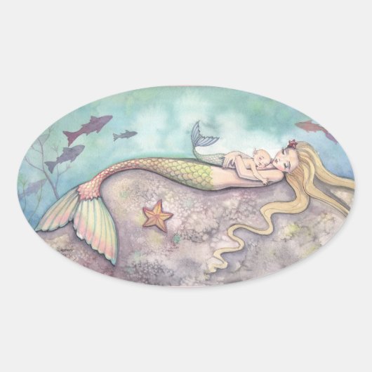 人魚の子守唄 ファンタジー アート ステッカー (正面)