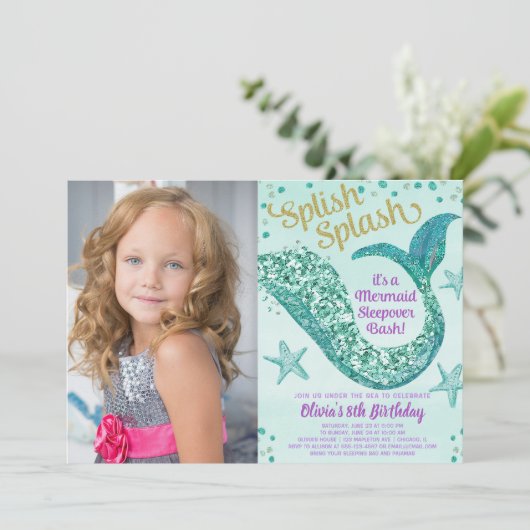 人魚の寝返りの誕生日パーティーの写真 招待状 (スタンド正面)