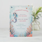 人魚の小さな女の子が彼女の道に海の赤ちゃんシャワー 招待状 (スタンド正面)