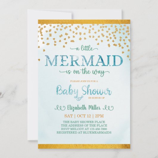 人魚の小娘が赤ん坊のシャワーを浴びる 招待状 (正面)