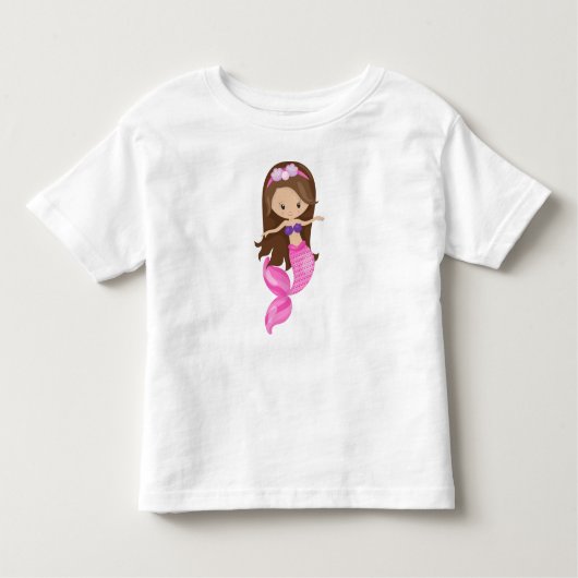 人魚の小娘，かわいい人魚，茶色の髪，貝殻 トドラーTシャツ (正面)