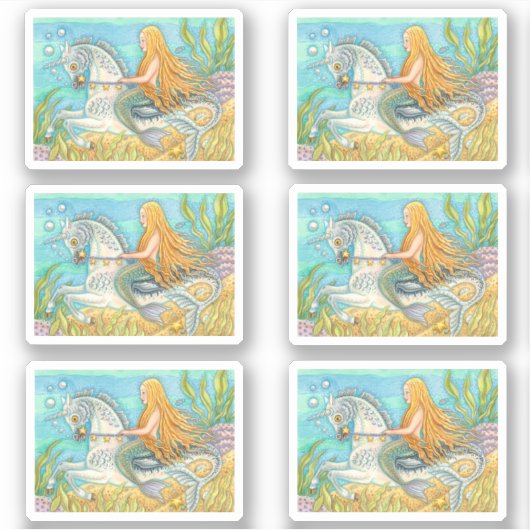 人魚の少女がユニコーンの海馬に乗っている、マーホース シール (正面)