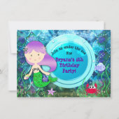 人魚の少女の誕生日パーティー 海の下のビーチで 招待状 (正面)