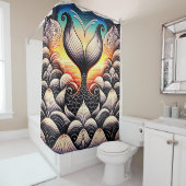 「人魚の尻尾を日没 – 海アート」 シャワーカーテン (インサイチュ)