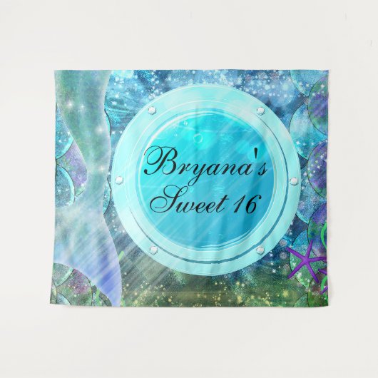 人魚の尾に魔法がかかった海の港のパーティー背景 タペストリー (正面(横))