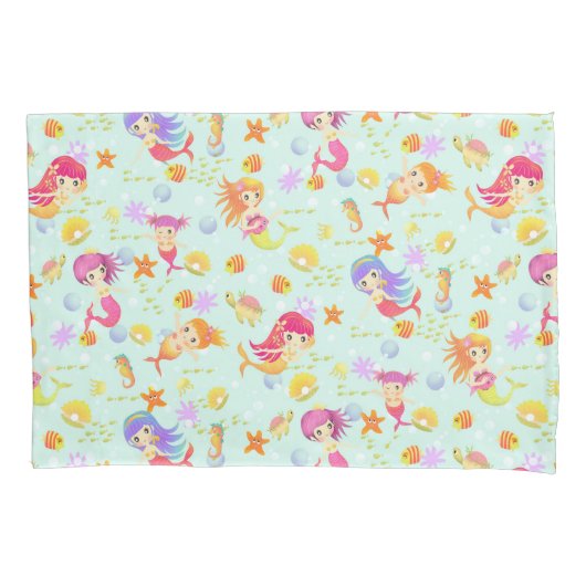 人魚の尾のギンガムブルー 枕カバー (正面)