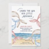 人魚の尾のビーチパーティー誕生日 招待状 (正面)