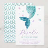人魚の尾の下の海のパーティー招待状 招待状 (正面/裏面)