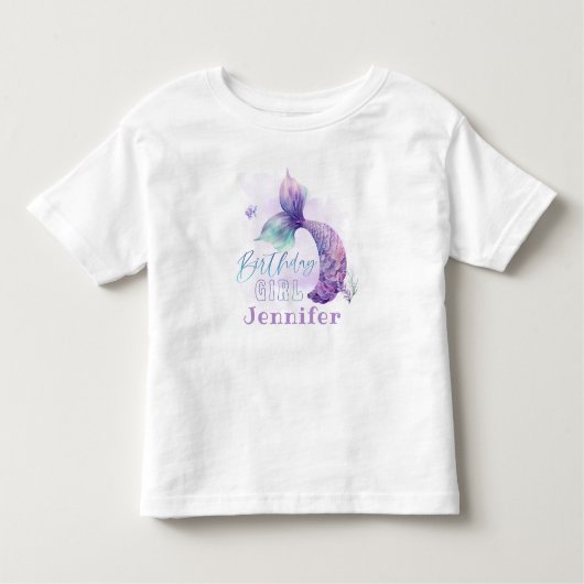 人魚の尾の下の海の誕生日の女の子のパーティー トドラーTシャツ (正面)