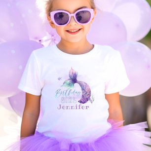 人魚の尾の下の海の誕生日の女の子のパーティー トドラーTシャツ