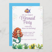 人魚の尾の下の海の誕生日招待状 招待状 (正面/裏面)