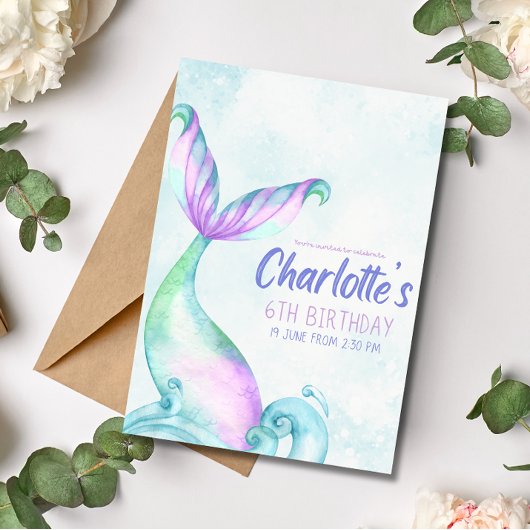 人魚の尾の下の海の誕生日招待状 招待状