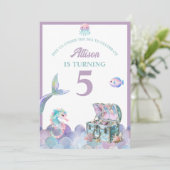 人魚の尾の紫の女の子の誕生日招待状 招待状 (スタンド正面)