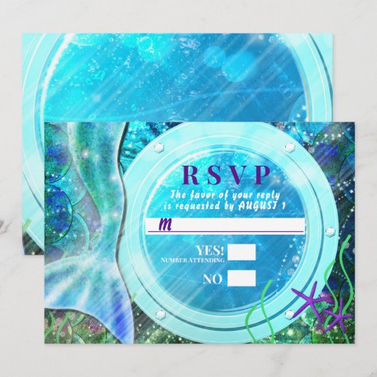 人魚の尾の魔法 海の下のスイート16 招待状の返信 招待状 (正面/裏面)