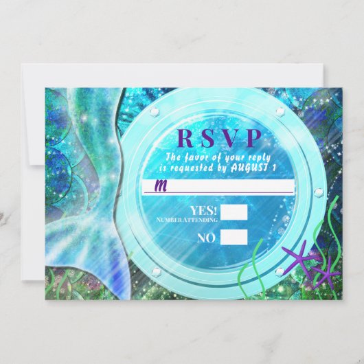 人魚の尾の魔法 海の下のスイート16 返信カード 招待状 (正面)