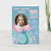 人魚の尾の10歳の誕生日カード(1枚の写真入り) カード (正面)