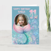 人魚の尾の11歳の誕生日カード(1枚の写真入り) カード (正面)