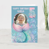 人魚の尾の5歳の誕生日カード(1枚の写真入り) カード (正面)