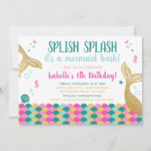 人魚の尾びれ 海の中の誕生日パーティー招待状 招待状 (正面)