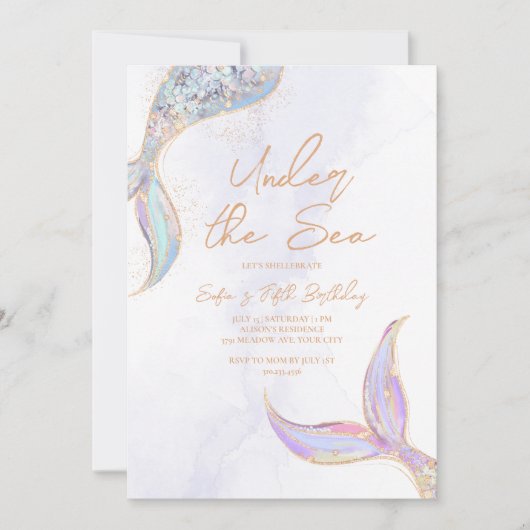人魚の尾びれ 海の中 招待状 (正面)