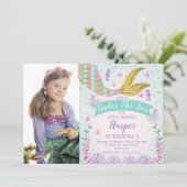 人魚の尾または海の下の写真の誕生日招待状 招待状 (スタンド正面)