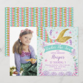 人魚の尾または海の下の写真の誕生日招待状 招待状 (正面/裏面)