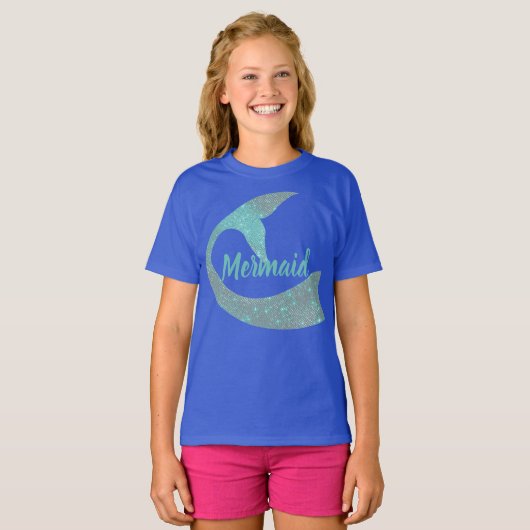 人魚の尾を搭載する子供の人魚のワイシャツ Tシャツ (正面フル)