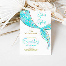 人魚の尾テーマの誕生日招待状