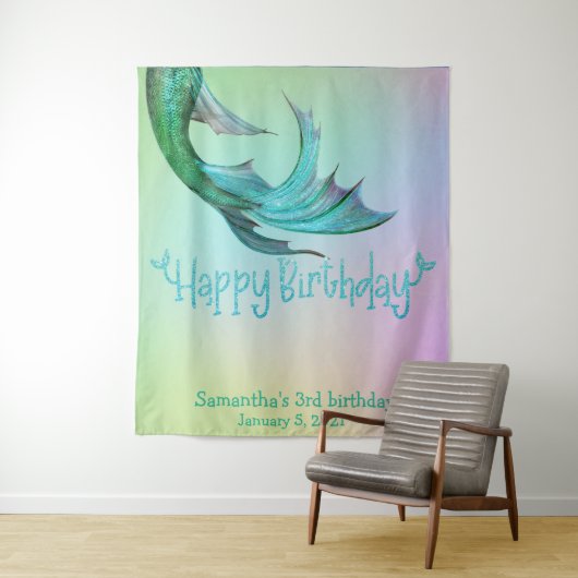 人魚の尾 キラキラ 誕生日 フォトブース 背景 タペストリー (インサイチュ)