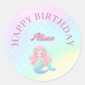 人魚の尾 ティール ピンク 女の子 誕生日 ラウンドシール (正面)