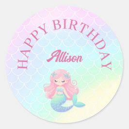 人魚の尾 ティール ピンク 女の子 誕生日 ラウンドシール