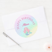 人魚の尾 ティール ピンク 女の子 誕生日 ラウンドシール (封筒)