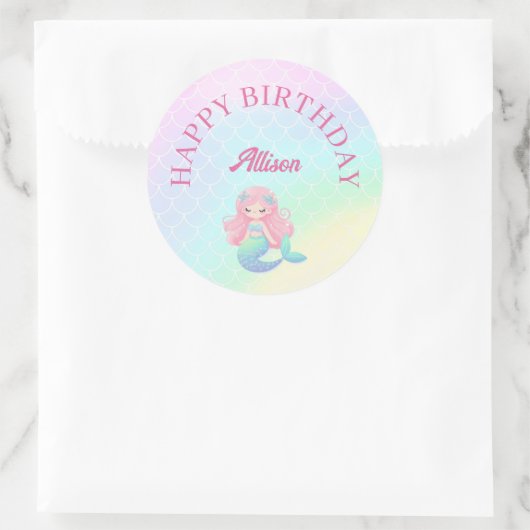 人魚の尾 ティール ピンク 女の子 誕生日 ラウンドシール (バッグ)