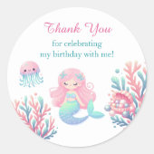 人魚の尾 ティール ピンク 女の子 誕生日 ラウンドシール (正面)