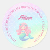 人魚の尾 ティール ピンク 女の子 誕生日 ラウンドシール (正面)