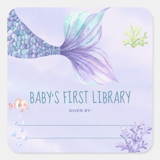 人魚の尾 - ベビーシャワーブックプレート スクエアシール (正面)