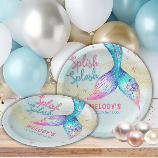 人魚の尾 ラメ入り スプラッシュ 誕生日 ペーパープレート