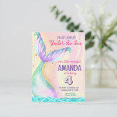 人魚の尾 水彩画 誕生日 海の下 ポストカード (スタンド正面)