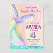 人魚の尾 水彩画 誕生日 海の下 ポストカード (正面)