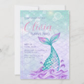人魚の尾 海の下 パープル 誕生日 招待状 (正面)