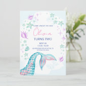 人魚の尾 海の下 パープル 誕生日 招待状 (スタンド正面)