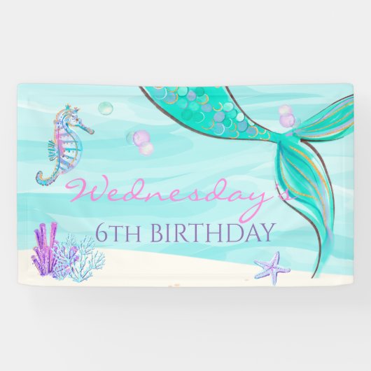 人魚の尾 海の中 誕生日バナー 横断幕 (横)