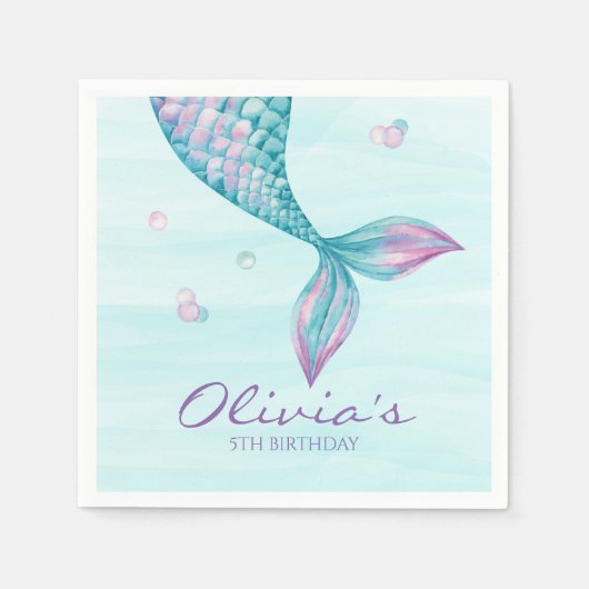 人魚の尾 海の中 誕生日 ナプキン スタンダードカクテルナプキン (正面)